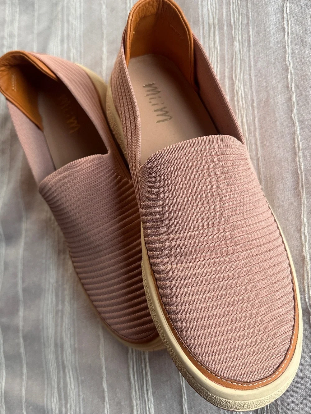 Mi.iM Parker Knit Slip-On Platform Sneakers Blush Pink/Tan | 8  NWOB